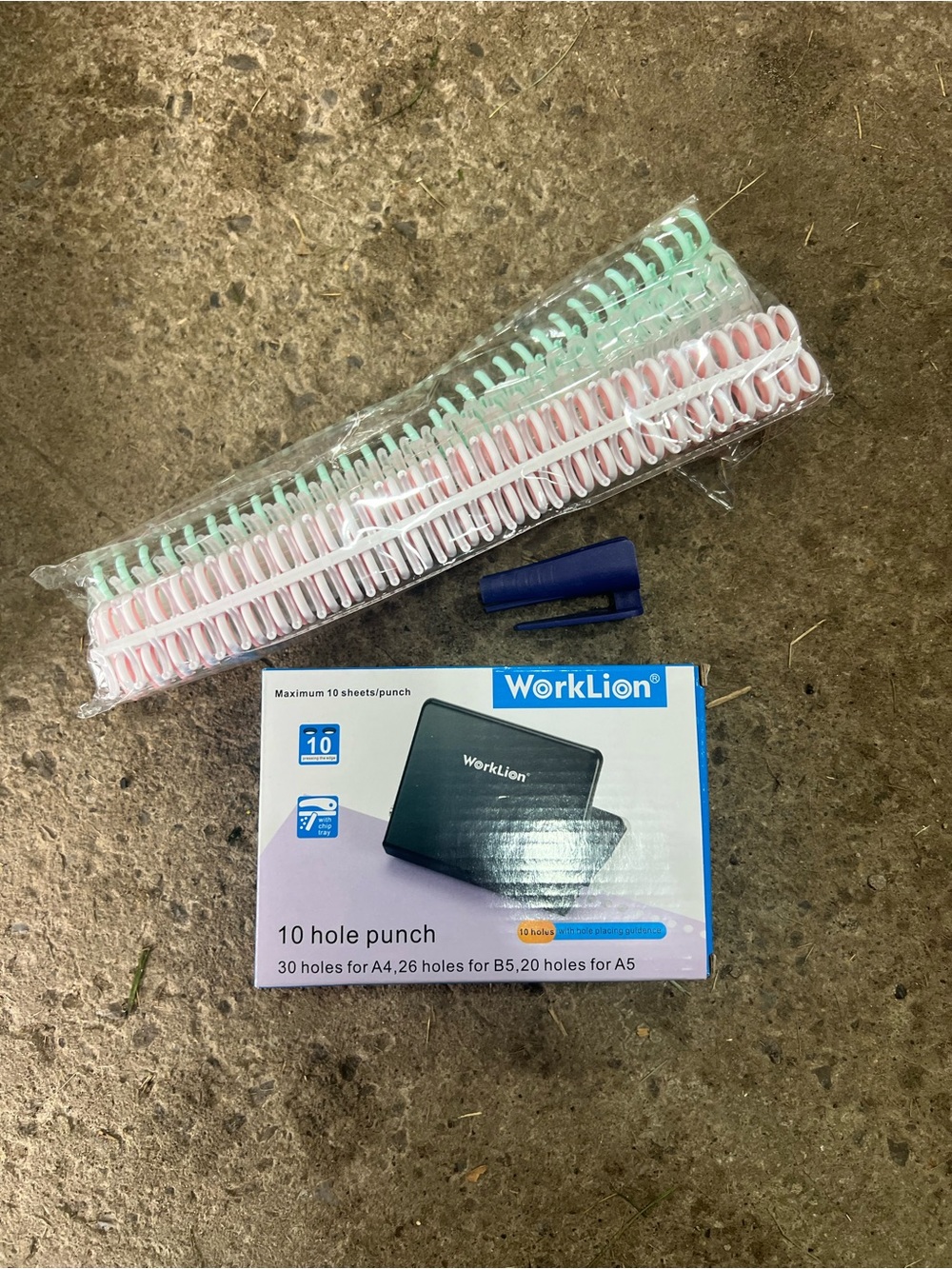 10-Hole Paper Punch - Black, Mint & Pink Binding Coils